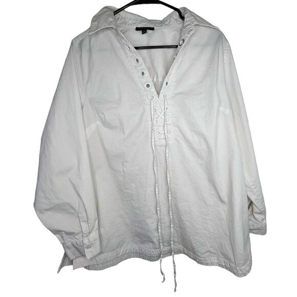 Lane Bryant White Long Sleeve White Loose Fit Blouse With Tie Up V-Neck - Picture 1 of 6